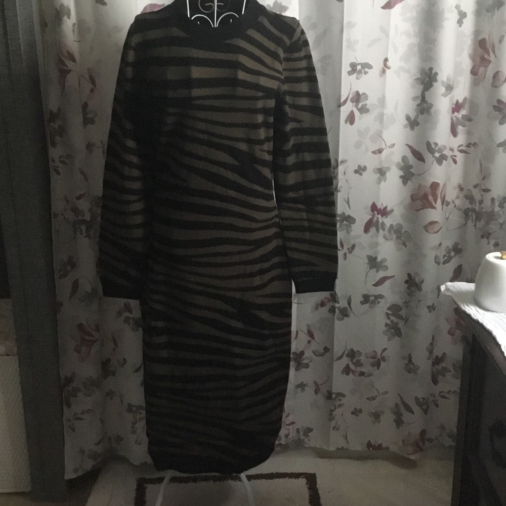 Lane Bryant Black and Brown Striped Long Sleeve Dress